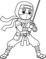ninja en portant une katana isolé coloration page vecteur