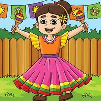 cinco de mayo mexicain fille maracas coloré dessin animé vecteur