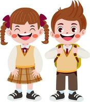 content mignonne les enfants dans école uniforme dessin animé style vecteur