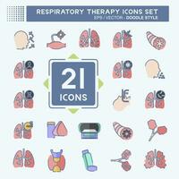 icône ensemble respiratoire thérapie. en relation à en bonne santé symbole. griffonnage style. Facile conception modifiable. Facile illustration vecteur