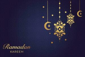 Ramadan kareem salutation carte avec étoiles et lanternes vecteur illustration