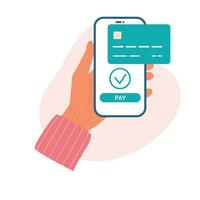 en ligne Paiement par carte en utilisant téléphone. mobile paiement. téléphone intelligent avec en ligne paiement. vecteur