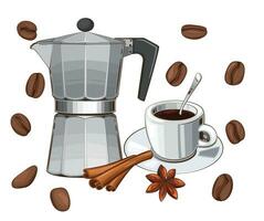 moka pot café fabricant avec tasse de café, électrique Expresso café fabricant pot, Expresso machine vecteur