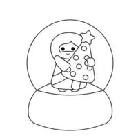 neige globe avec mignonne Jésus Christ avec Noël arbre dans noir et blanc vecteur