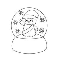 neige globe avec mignonne Jésus Christ Père Noël dans noir et blanc vecteur