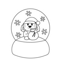 neige globe avec mignonne lapin Père Noël dans noir et blanc vecteur