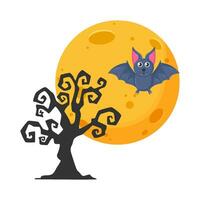 lune, chauve souris mouche avec arbre illustration vecteur