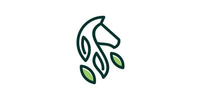 logo conception combinaison de cheval tête forme avec feuilles, minimaliste ligne icône, vecteur, symbole. vecteur