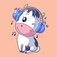 mignonne vache portant une la musique casque vecteur