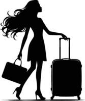 fille en portant Voyage sac silhouette vecteur illustration.