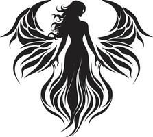 céleste Messager noir ailes symbole Divin harmonie angélique emblème conception vecteur