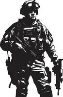 défensive vigilance vecteur noir soldat guerrier vigoureux armé militaire emblème