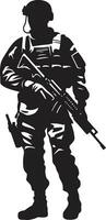 stratégique vigilance vecteur noir soldat icône militant précision armé les forces emblème conception