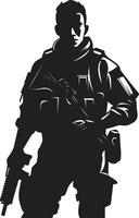 vigilant protecteur vecteur soldat noir icône combat prêt Gardien armé soldat emblème dans noir