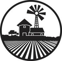 des champs de tranquillité agricole ferme vecteur propriété héritage noir vecteur logo pour rural la vie