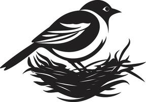 vol nid noir oiseau logo icône ailé artisan vecteur nid emblème