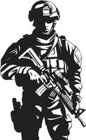 guerrier force vecteur soldat emblème dans noir militant précision armé les forces noir logo conception