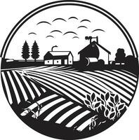 propriété tranquillité ferme icône des champs sérénité agricole noir logo vecteur