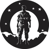 défensive valeur noir logo icône de un soldat combat préparation vecteur armé les forces emblème