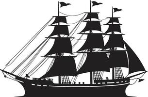 mythique voyage noir navire vecteur conception classique marins vecteur navire icône dans noir