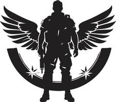 tactique défenseur soldat vecteur logo icône conception bataille prêt sentinelle noir logo de un armé guerrier
