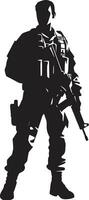 combat prêt Gardien armé soldat emblème dans noir tactique défenseur soldat vecteur logo icône conception