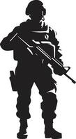 militant précision armé les forces noir logo conception tactique défenseur soldat icône dans noir vecteur