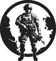 bataille prêt sentinelle armé soldat vecteur emblème combat vigilance noir logo icône de un armé soldat