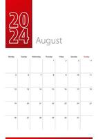 août 2024 calendrier conception. la semaine départs sur lundi. verticale calendrier modèle. vecteur