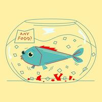 aquarium avec poisson oublié à propos nourriture.drôle vecteur illustration dans dessin animé style. parfait pour enfants conception, animal de compagnie magasin.