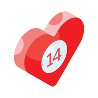 14e de février sur cœur montrant concept icône de Valentin journée dans branché style vecteur