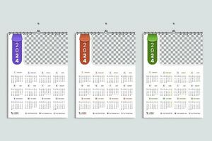 2024 mur calendrier conception modèle, la semaine départs lundi, faire le ménage, élégant modèle programme planificateur, abstrait violet, orange, vert pente Couleur luxe concept, adapté pour Accueil école, Université Bureau vecteur