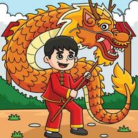 année de le dragon Danse des gamins coloré dessin animé vecteur