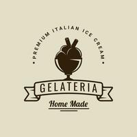 la glace crème des balles dans bol logo vecteur ancien illustration modèle icône graphique conception. nourriture congelé ou gelato gelateria signe et symbole pour affaires magasin café avec typographie style