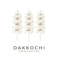 Facile ligne art dakkochi dak-kkochi poulet brochette vecteur illustration logo