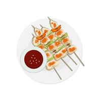 dakkochi dak-kkochi coréen poulet brochette avec épicé sauce vecteur illustration logo