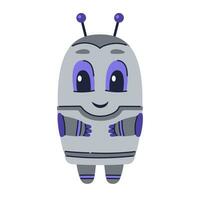 mignonne robot personnage. chatbot, ai bot mascotte, numérique cyborg. futuriste La technologie service. la communication artificiel intelligence. vecteur illustration dans dessin animé griffonnage style
