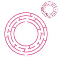 labyrinthe rond abstrait. jeu pour les enfants. casse-tête pour les enfants. une entrée, une sortie. énigme du labyrinthe. illustration vectorielle plane isolée sur fond blanc. avec réponse. vecteur