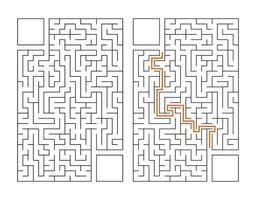 labyrinthe rectangulaire abstrait. jeu pour les enfants. casse-tête pour les enfants. énigme du labyrinthe. illustration vectorielle plane isolée sur fond blanc. avec réponse. avec place pour votre image. vecteur