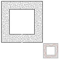 labyrinthe carré abstrait. jeu pour les enfants. casse-tête pour les enfants. énigme du labyrinthe. illustration vectorielle plane isolée sur fond blanc. avec réponse. avec place pour votre image. vecteur