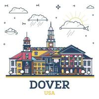contour Douvres Delaware ville horizon avec coloré moderne et historique bâtiments isolé sur blanche. Douvres Etats-Unis paysage urbain avec Repères. vecteur