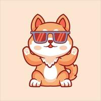 mignonne shiba inu portant des lunettes dessin animé animal illustration vecteur