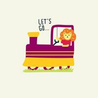 mignonne Lion conduite une train vecteur illustration pour pour tissu, textile et impression