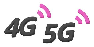 3d rendre de 4g, 5g panneaux, cellulaire haute la vitesse Les données sans fil connexion. réaliste 3d vecteur des illustrations sur blanc Contexte