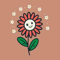 sensationnel fleur dessin animé personnages. marrant content Marguerite avec yeux et sourire. autocollant pack dans branché rétro trippant style. isolé vecteur illustration.