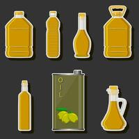 illustration sur le thème de l'huile de gros kit dans différentes bouteilles en verre pour la cuisson des aliments vecteur