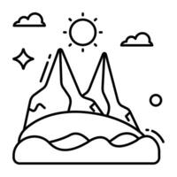 une unique conception icône de montagnes avec Soleil mettant en valeur collines temps vecteur