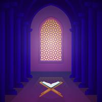 Le livre sacré du coran sur le stand et illustration vectorielle intérieur de la mosquée vecteur