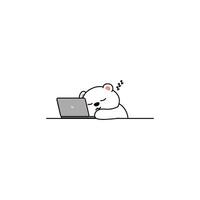 paresseux polaire ours en train de dormir sur portable dessin animé, vecteur illustration
