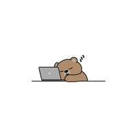 paresseux ours en train de dormir sur portable dessin animé, vecteur illustration